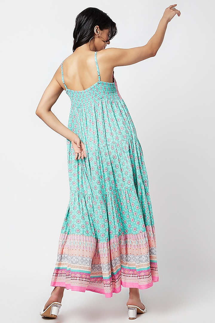 Turquoise Rayon Printed Maxi Summer Dress by Moihno at Pernia's Pop Up Shop