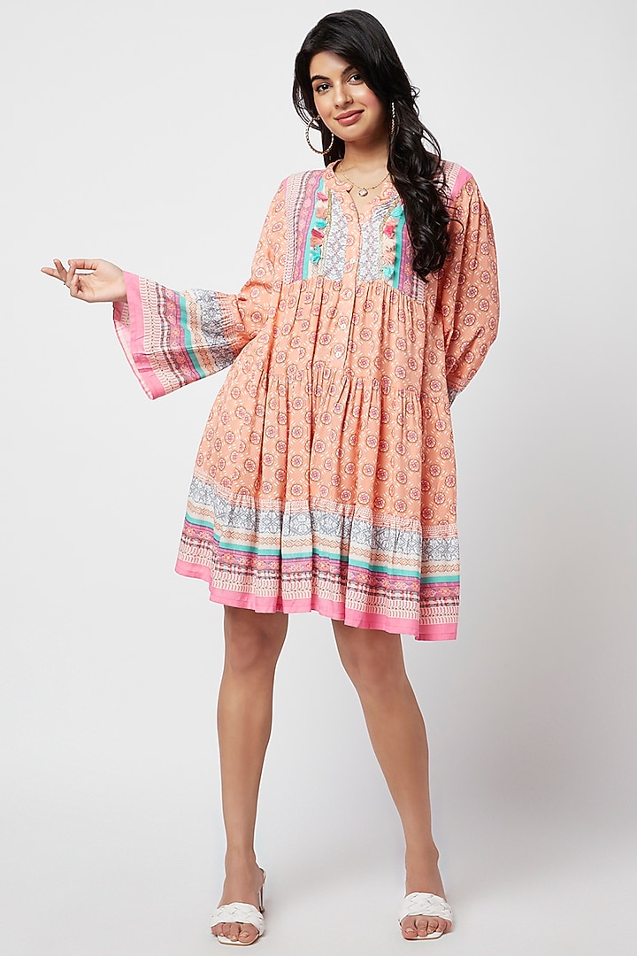Orange Rayon Printed Mini Tunic Summer Dress by Moihno at Pernia's Pop Up Shop