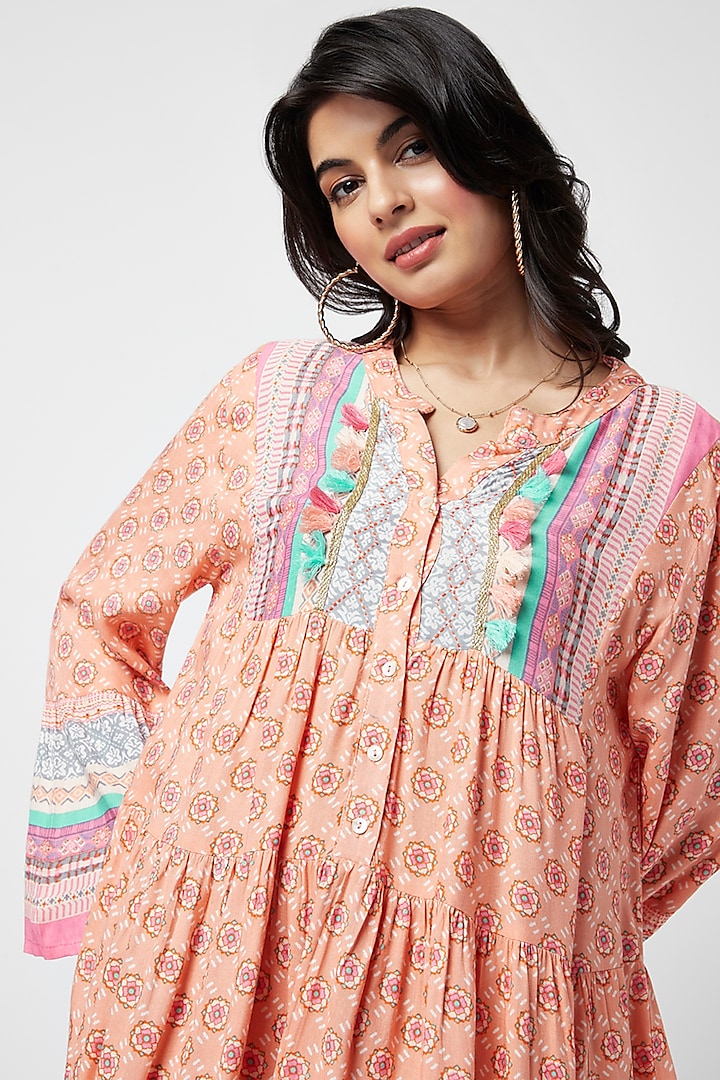 Orange Rayon Printed Mini Tunic Summer Dress by Moihno at Pernia's Pop Up Shop