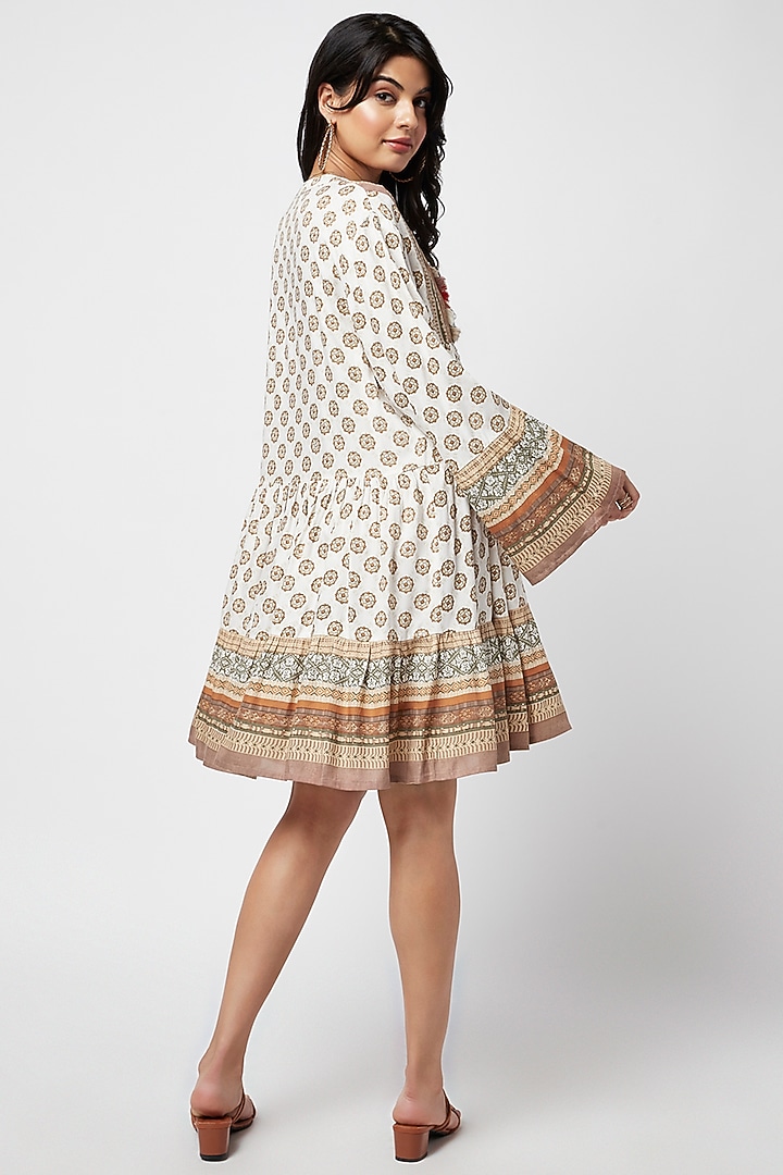 Ivory Rayon Printed Mini Tunic Summer Dress by Moihno at Pernia's Pop Up Shop