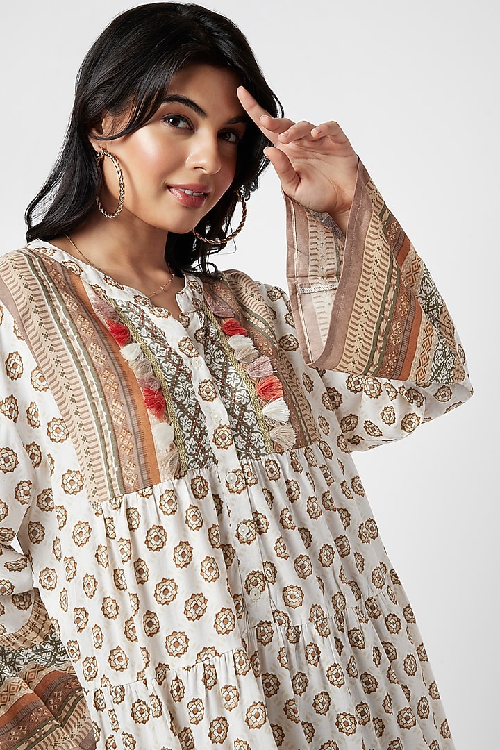 Ivory Rayon Printed Mini Tunic Summer Dress by Moihno at Pernia's Pop Up Shop