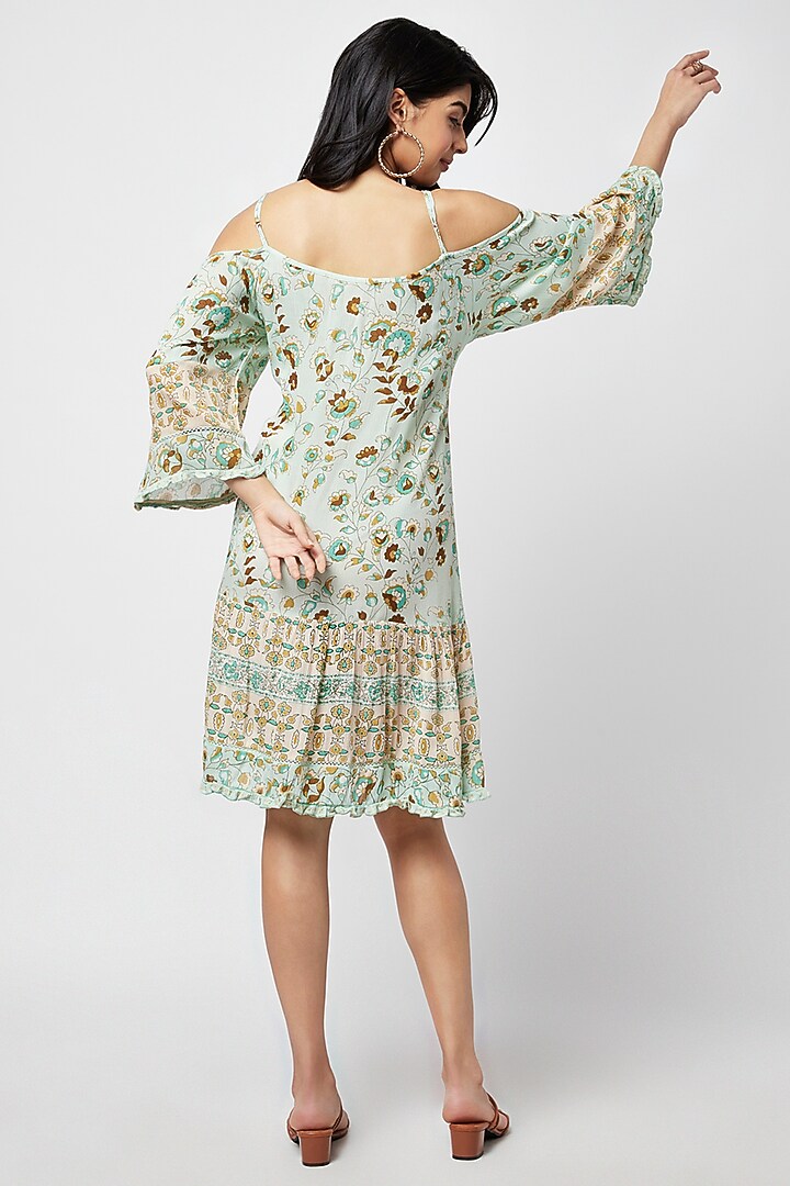 Green Cotton Printed Mini Summer Dress by Moihno at Pernia's Pop Up Shop