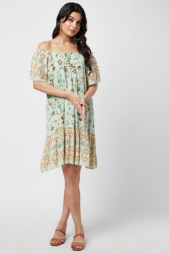 Green Cotton Printed Mini Summer Dress by Moihno at Pernia's Pop Up Shop