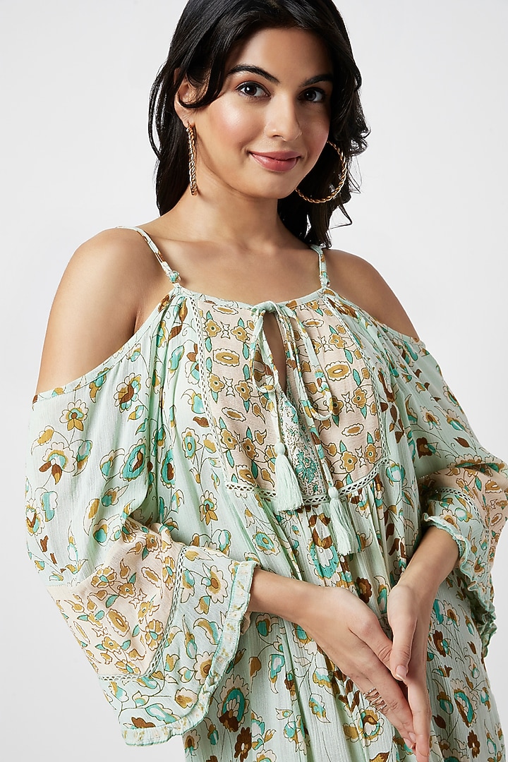 Green Cotton Printed Mini Summer Dress by Moihno at Pernia's Pop Up Shop