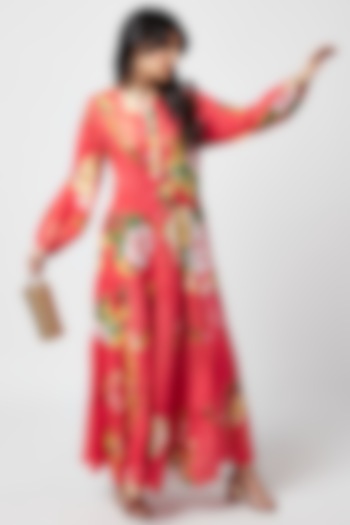 Red Cotton Printed Maxi Dress by Moihno at Pernia's Pop Up Shop