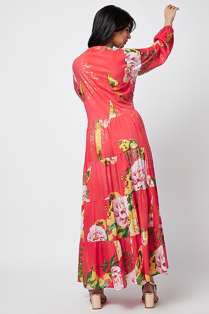 Red Cotton Printed Maxi Summer Dress by Moihno at Pernia's Pop Up Shop