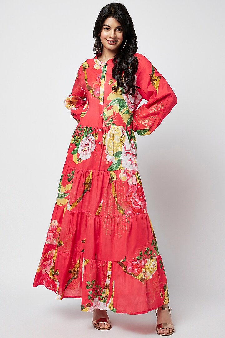 Red Cotton Printed Maxi Summer Dress by Moihno at Pernia's Pop Up Shop