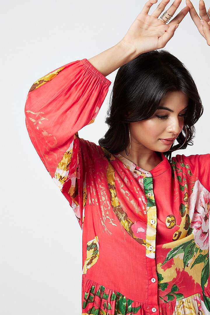 Red Cotton Printed Maxi Summer Dress by Moihno at Pernia's Pop Up Shop