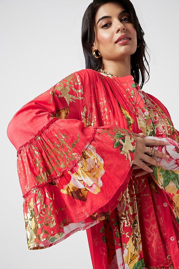 Red Cotton Printed Maxi Tiered Summer Dress by Moihno at Pernia's Pop Up Shop