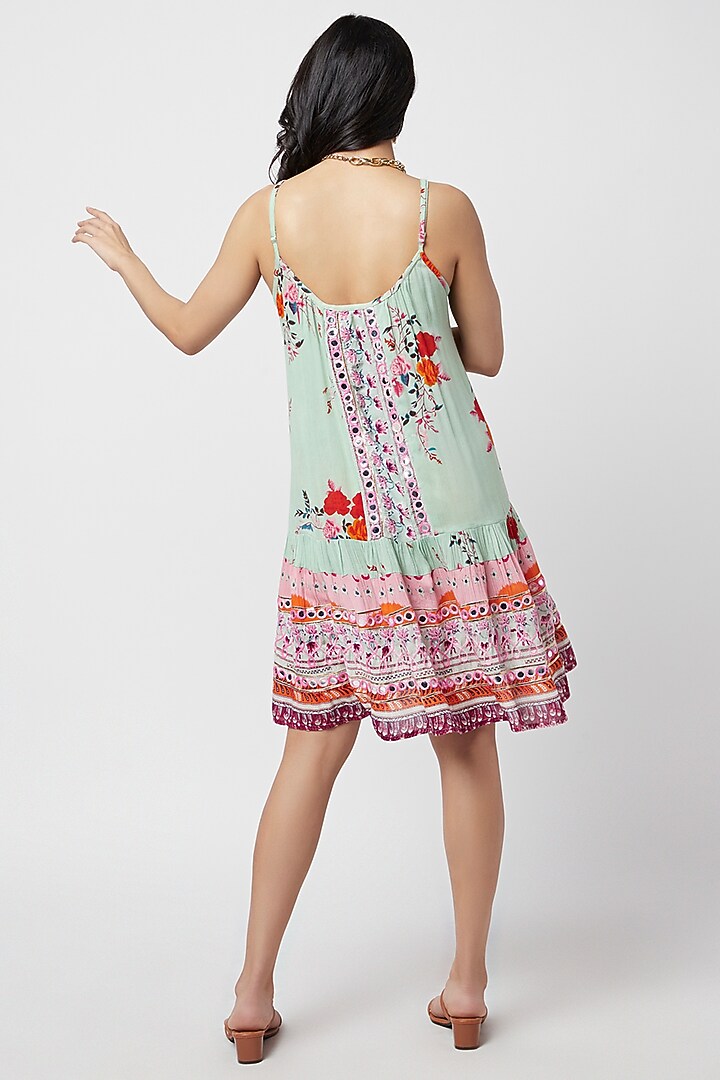Green Rayon Printed Mini Summer Dress by Moihno at Pernia's Pop Up Shop