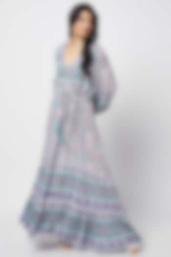 Purple Rayon Printed Maxi Dress by Moihno