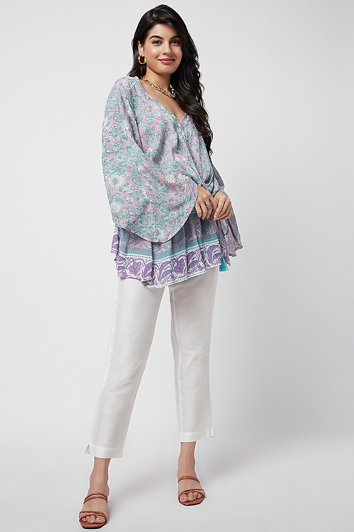 Purple Cotton Printed Wrap Top by Moihno