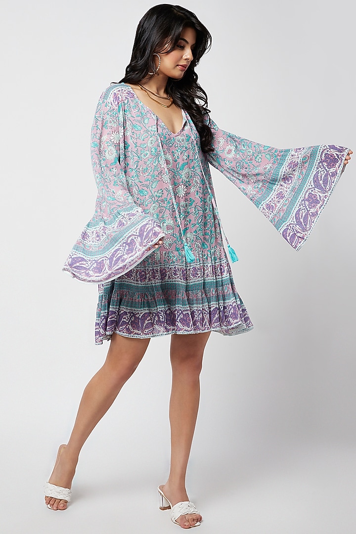 Purple Blended Fabric Printed Mini Summer Dress by Moihno at Pernia's Pop Up Shop