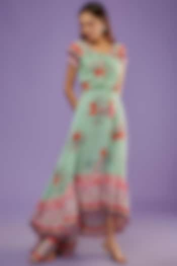 Multi-Colored Rayon Crepe Printed & Embroidered Maxi Dress by Moihno at Pernia's Pop Up Shop