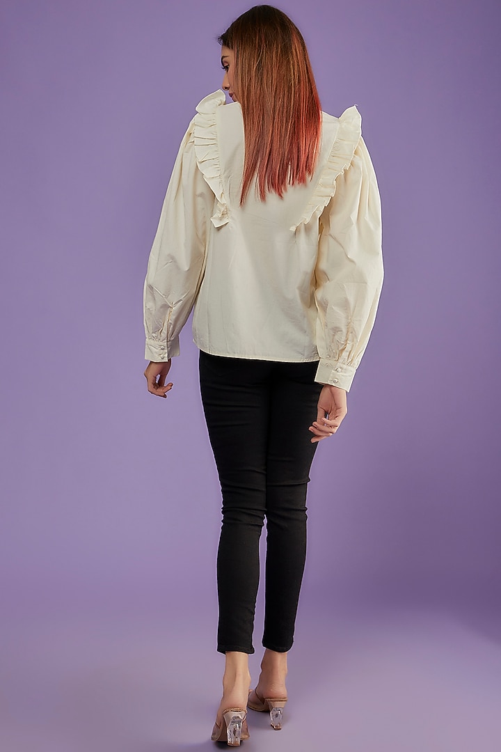 Ivory Cotton Embroidered Shirt by Moihno at Pernia's Pop Up Shop