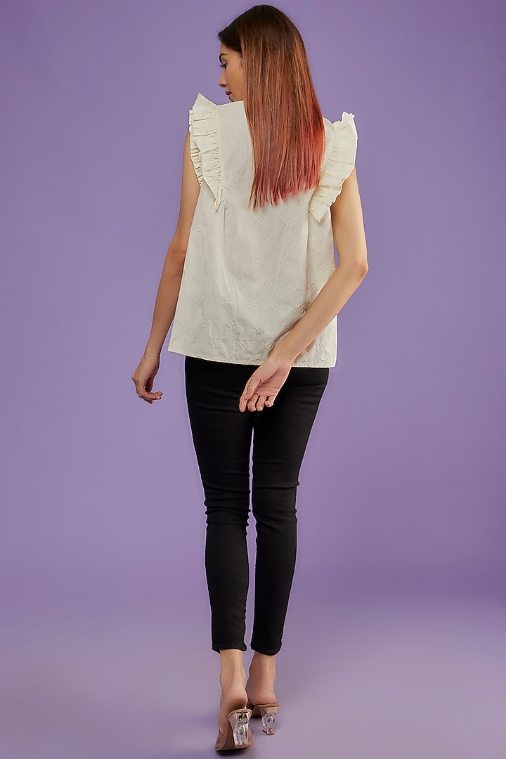 Ivory Cotton Embroidered Shirt by Moihno at Pernia's Pop Up Shop