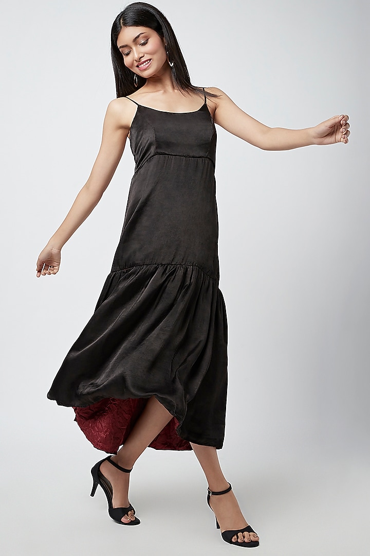 Black Silk Midi Dress by Moihno