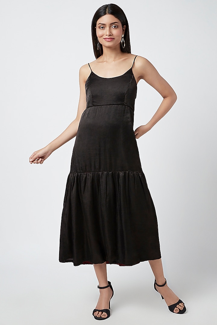 Puno Brown – Long-Sleeve Silk Midi Shirt Dress main image 1