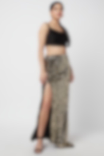 Gold Sequins Embellished Maxi Skirt by Moihno