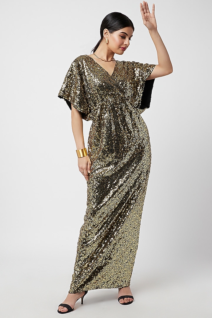 Gold Sequins Embellished Maxi Summer Dress by Moihno at Pernia's Pop Up Shop