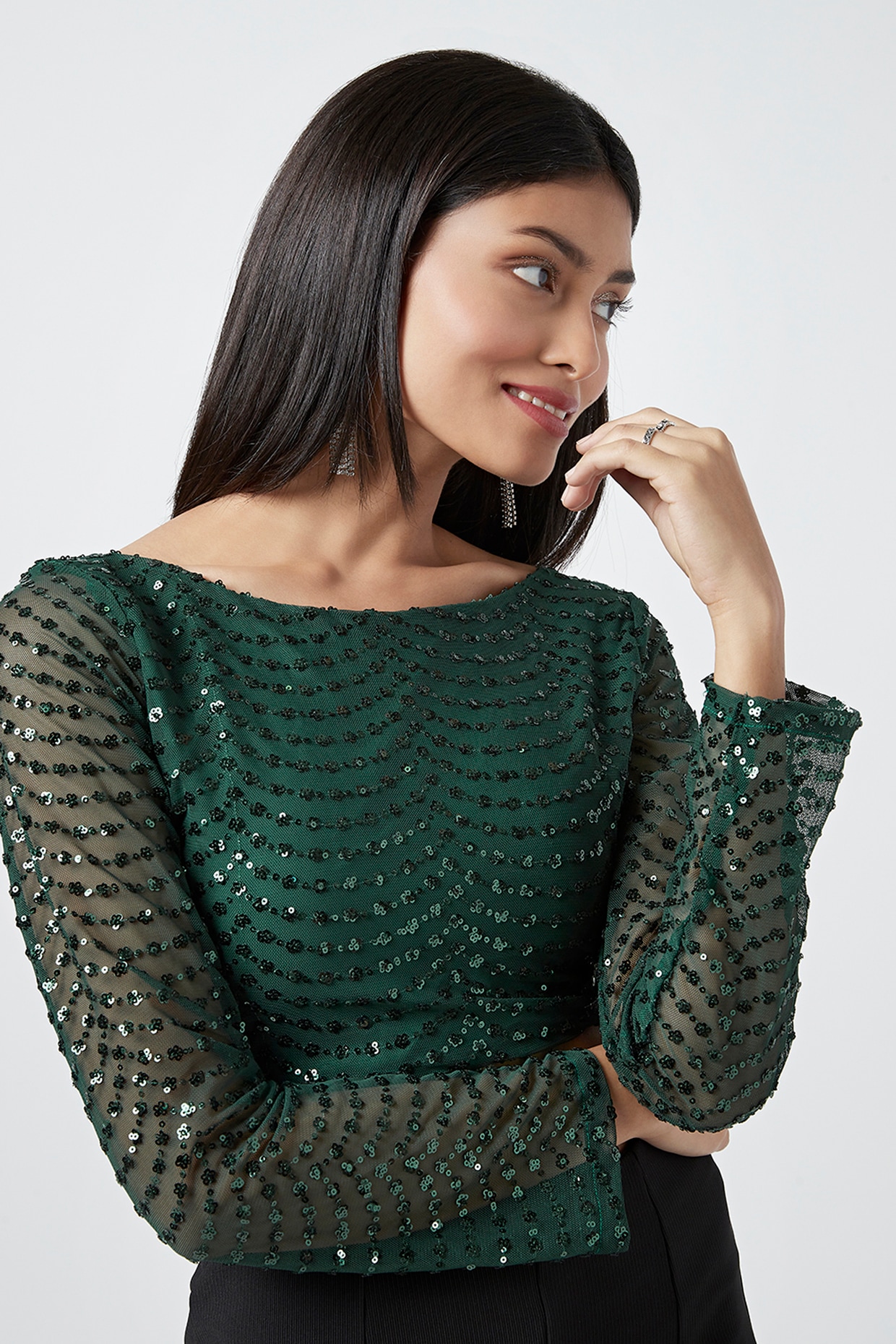 Green glitter tops hotsell