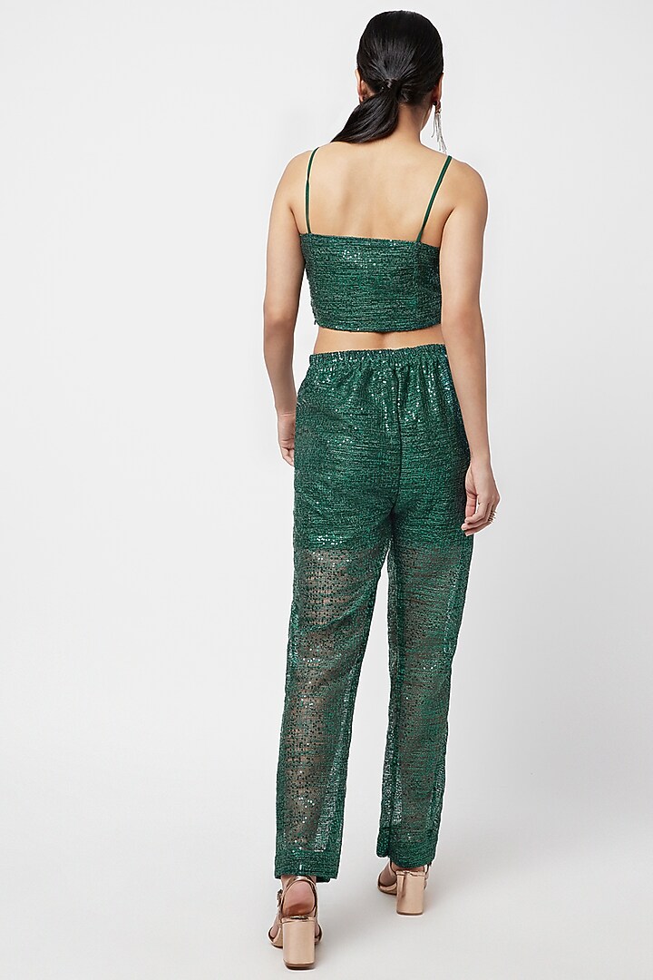 Emerald Green Sequins Embroidered Crop Top by Moihno at Pernia's Pop Up Shop