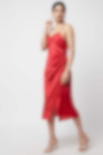 Red Silk Midi Dress by Moihno