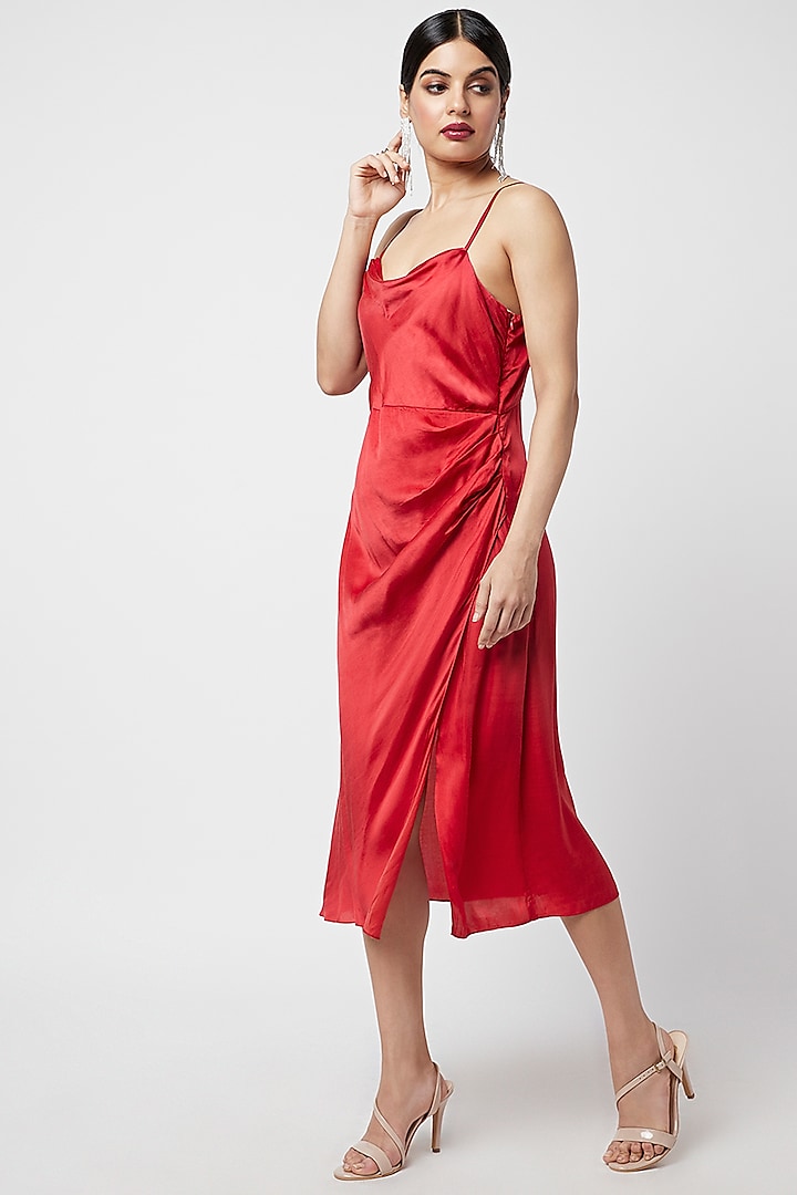Red Silk Midi Dress by Moihno