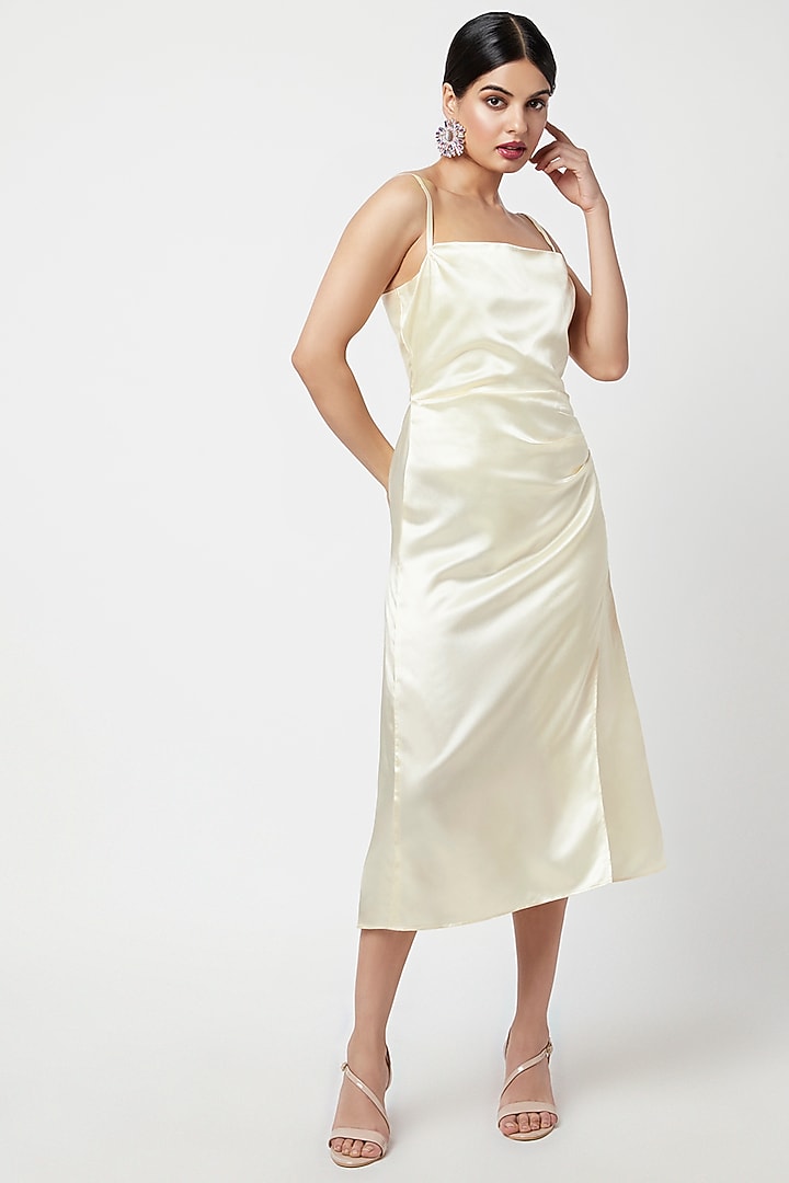 Cream Silk Midi Summer Dress by Moihno at Pernia's Pop Up Shop