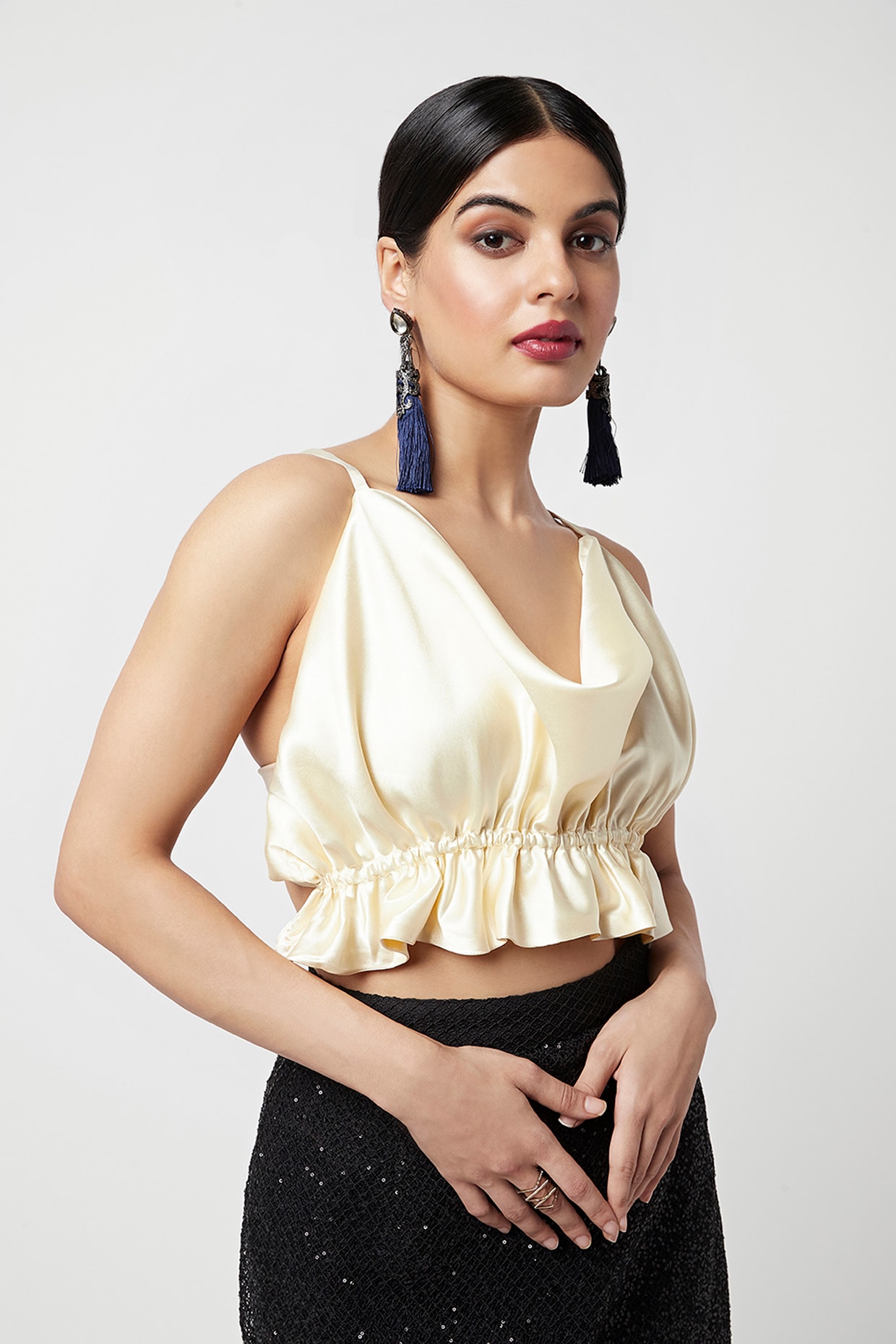 Cream satin crop top on sale