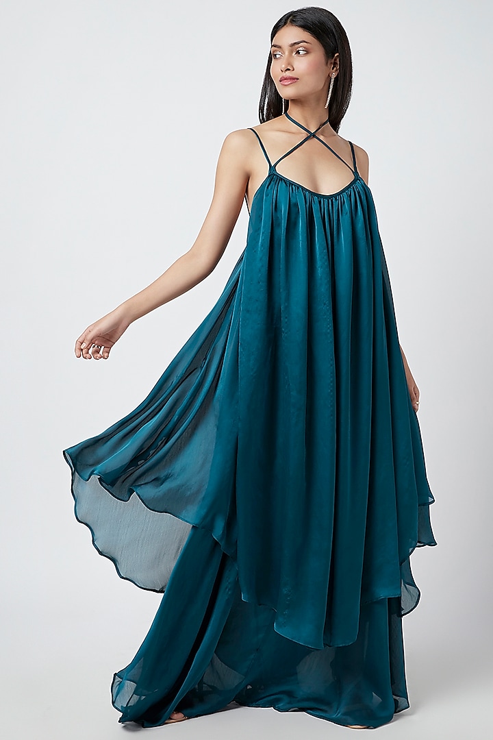 Teal Silk Maxi Dress by Moihno at Pernia's Pop Up Shop