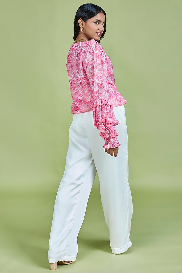 Light Pink Cotton Linen Floral Printed Top by Moihno at Pernia's Pop Up Shop