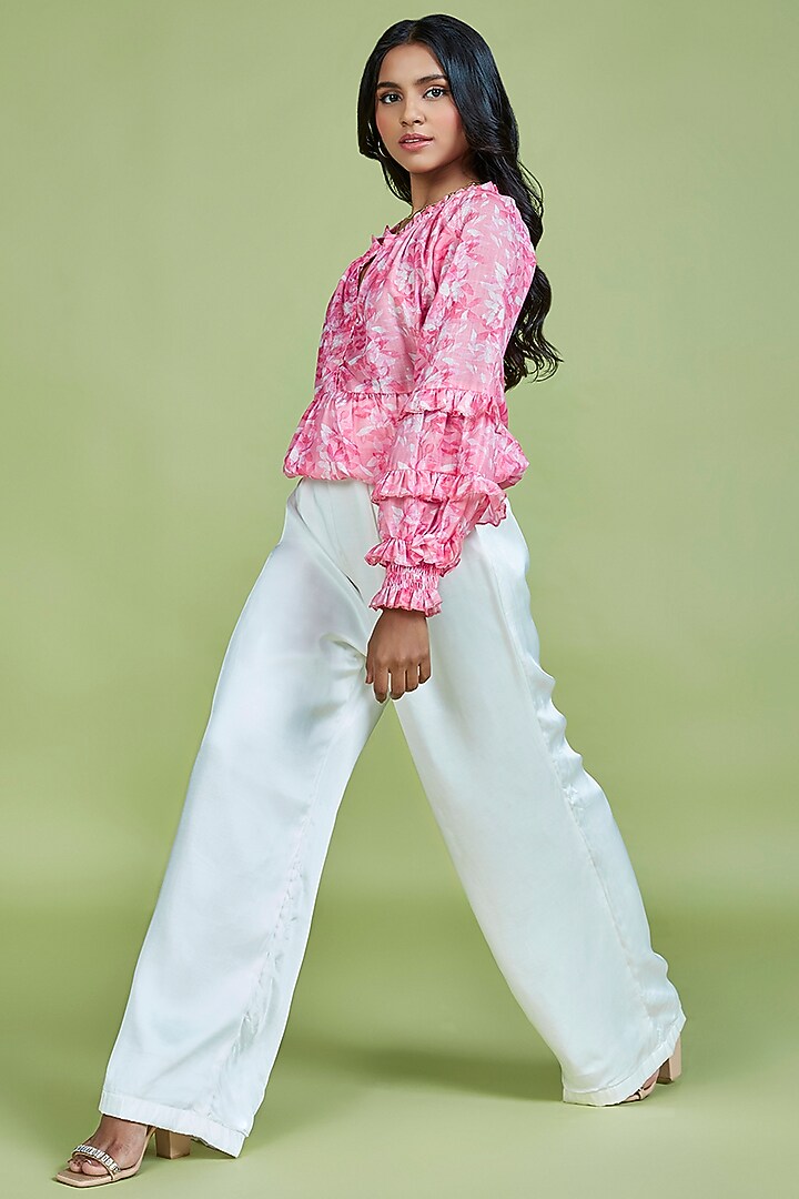 Light Pink Cotton Linen Floral Printed Top by Moihno at Pernia's Pop Up Shop