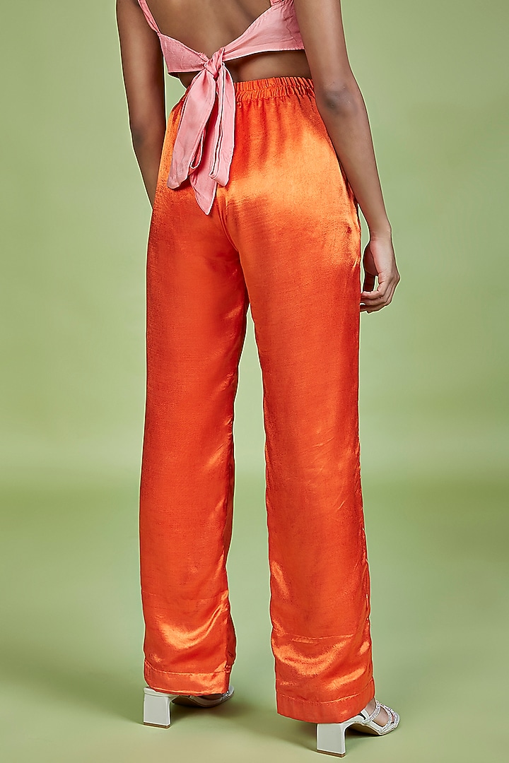 Burnt Orange Gajji Silk Palazzo Pants by Moihno at Pernia's Pop Up Shop