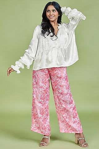 Ivory Gajji Silk Top by Moihno