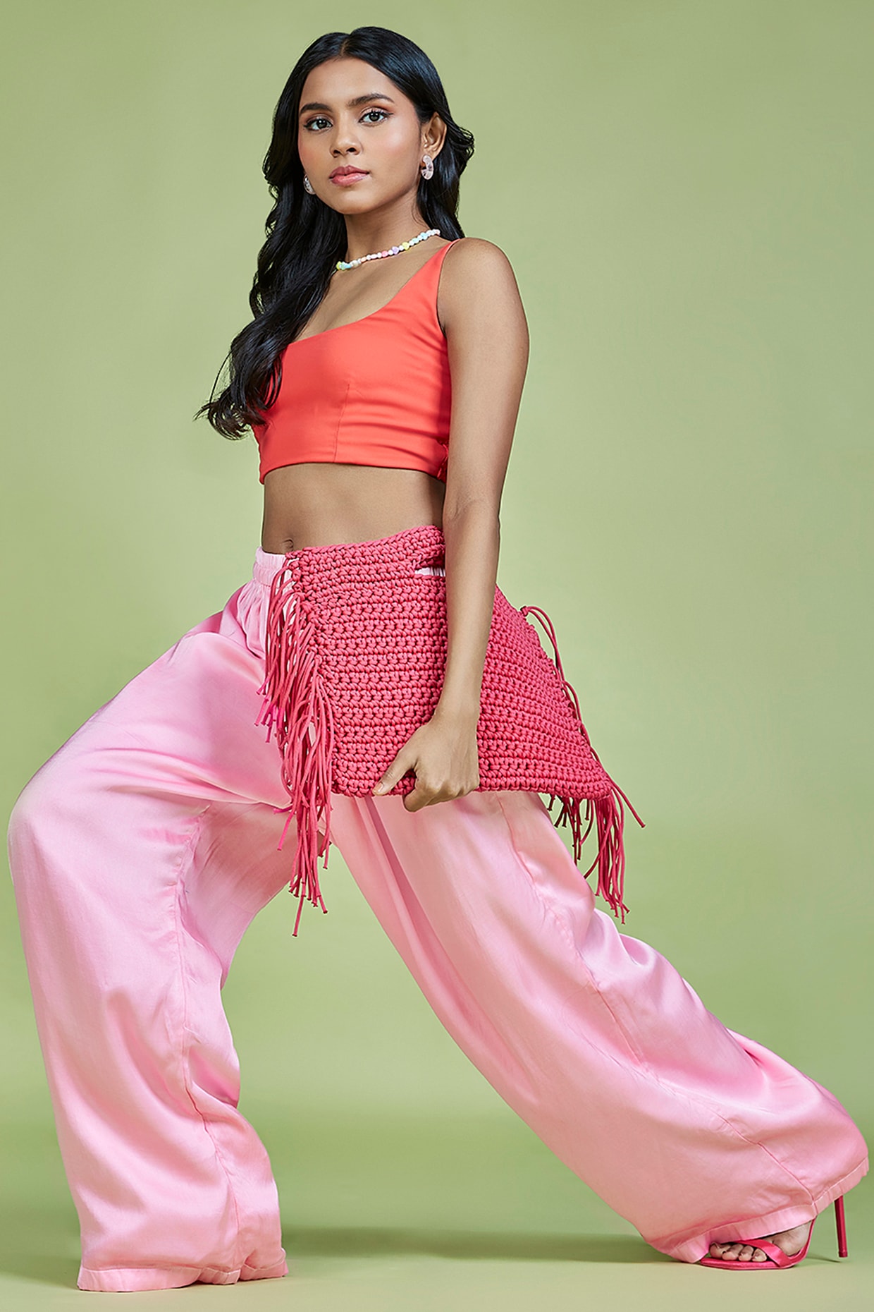 Light Pink Gajji Silk Palazzo Pants by Moihno at Pernia's Pop Up