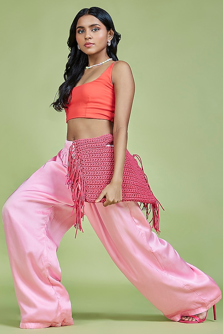 Light Pink Gajji Silk Palazzo Pants by Moihno at Pernia's Pop Up Shop