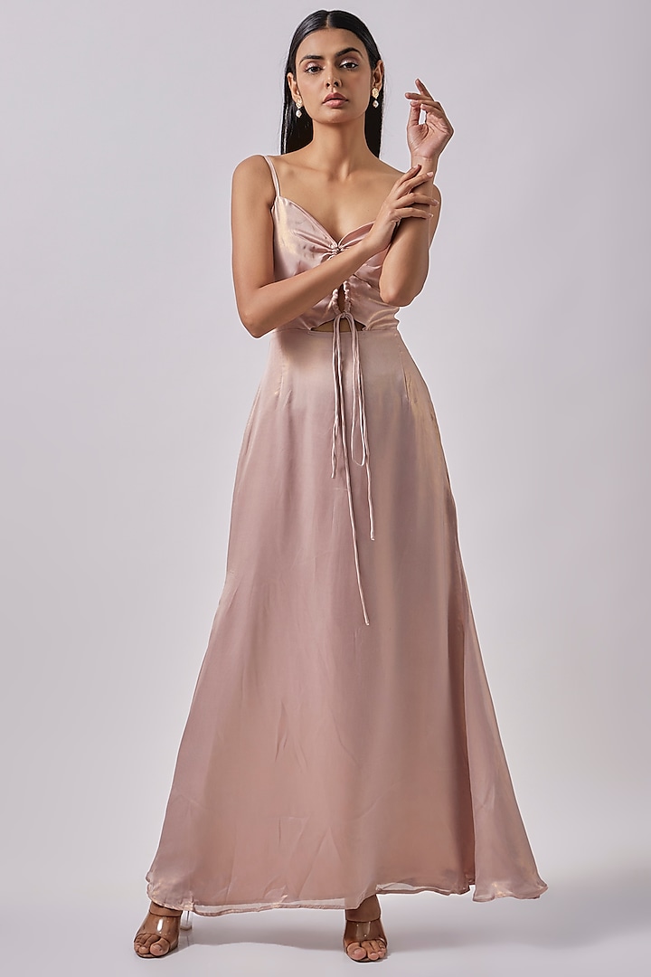 Pink Silk Metallic Maxi Dress by Moihno