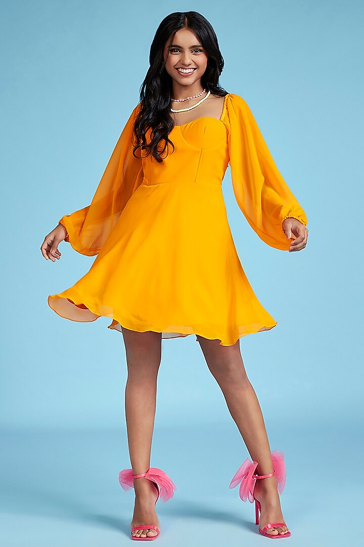 Mustard Georgette Summer Dress by Moihno at Pernia's Pop Up Shop