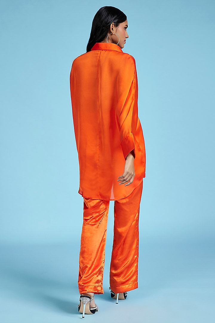 Orange Satin Oversized Shirt by Moihno at Pernia's Pop Up Shop