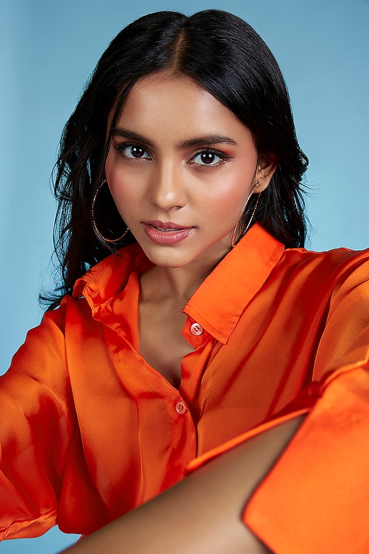 Orange Satin Oversized Shirt by Moihno at Pernia's Pop Up Shop