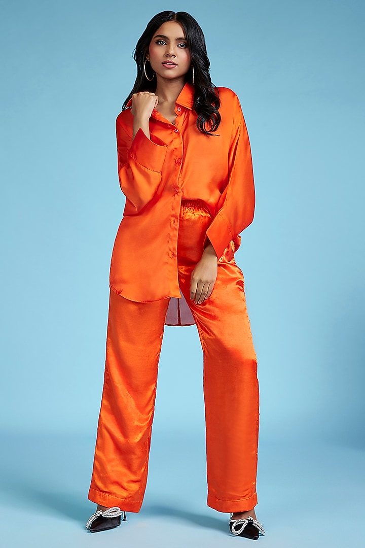 Orange Satin Oversized Shirt by Moihno at Pernia's Pop Up Shop