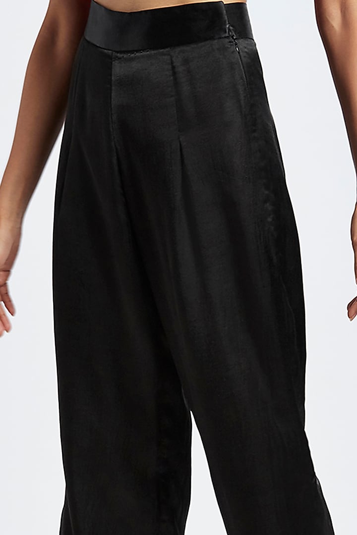 Midnight Black Gajji Silk Palazzo Pants by Moihno at Pernia's Pop Up Shop