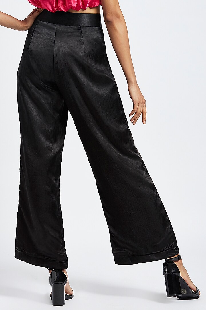 Midnight Black Gajji Silk Palazzo Pants by Moihno at Pernia's Pop Up Shop
