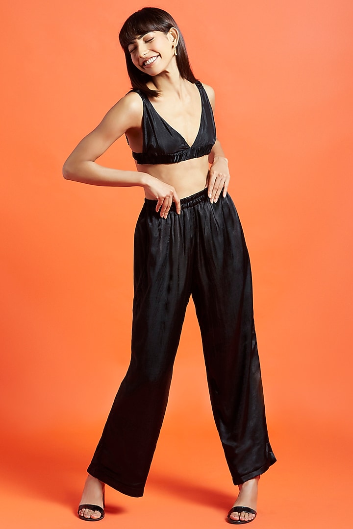 Midnight Black Gajji Silk Pant Set by Moihno at Pernia's Pop Up Shop
