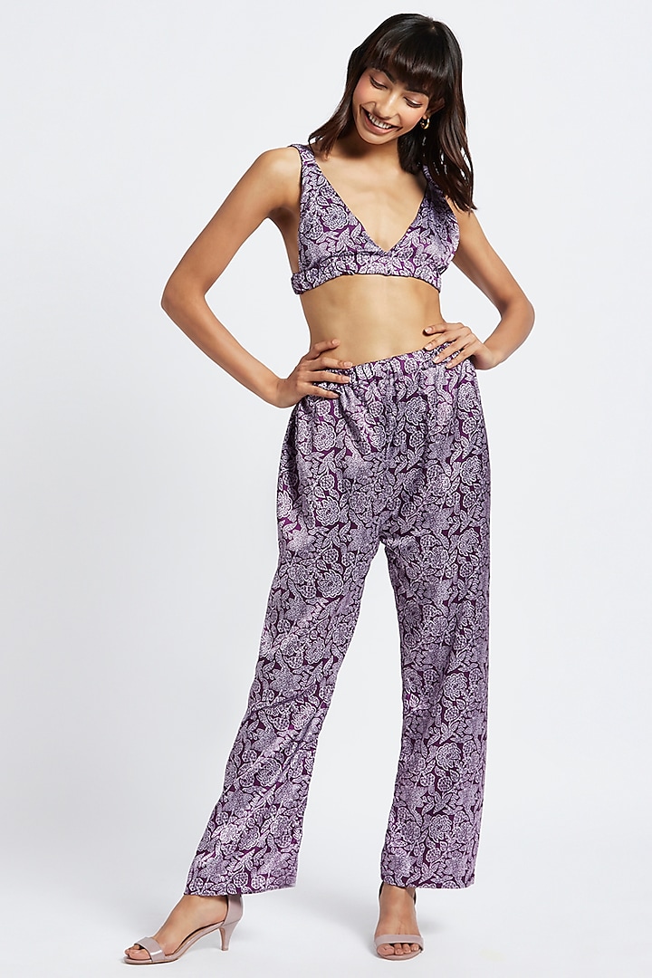 Purple Printed Pant Set by Moihno