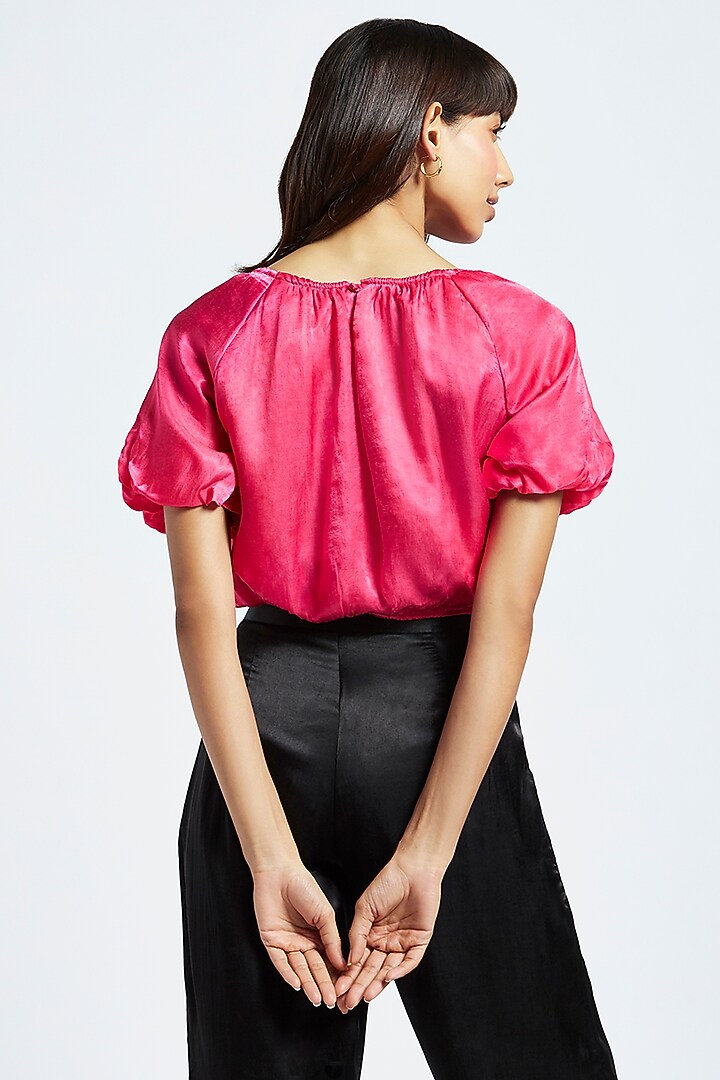 Fuchsia Pink Gajji Silk Crop Top by Moihno at Pernia's Pop Up Shop