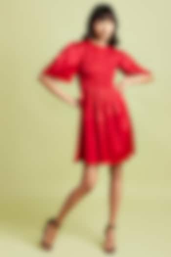 Scarlet Red Gajji Silk Mini Dress by Moihno