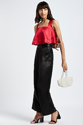 Scarlet Red Gajji Silk Top by Moihno