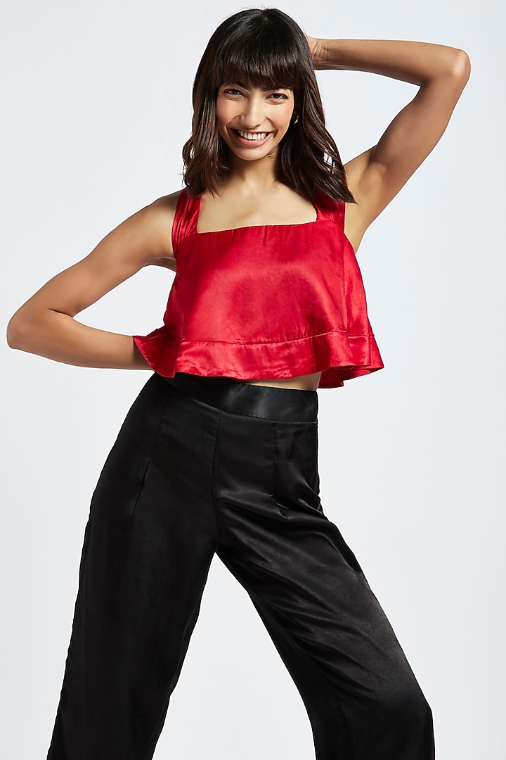 Scarlet Red Gajji Silk Top by Moihno at Pernia's Pop Up Shop